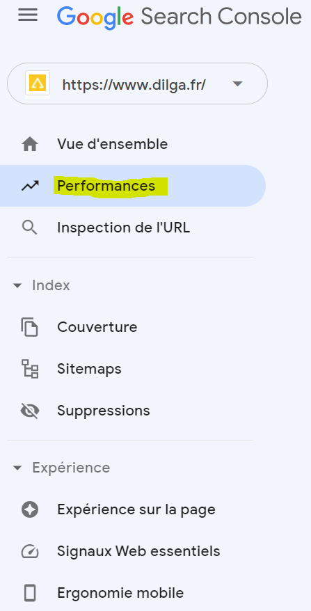 Google Search Console – Performances sur les résultats de recherche